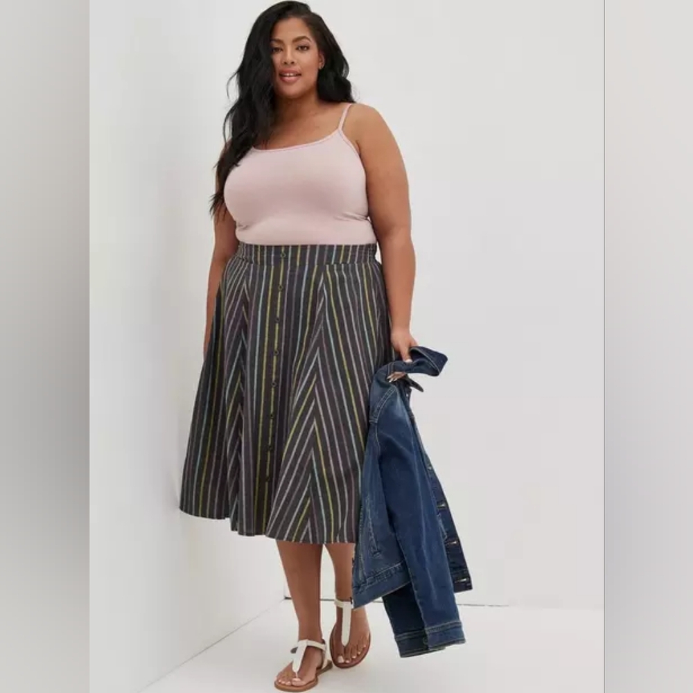 Torrid Striped Midi Linen Skirt (Torrid 00)